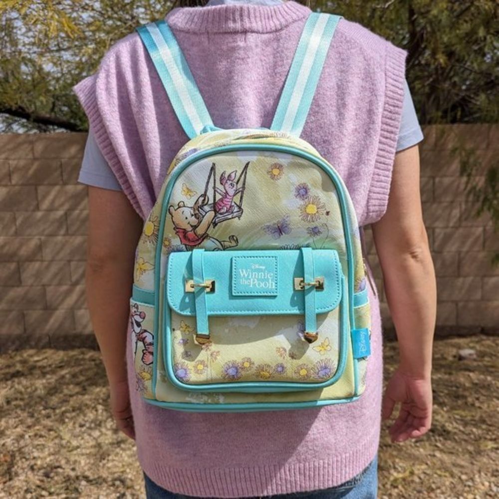 Disney‎ Winnie The Pooh Vegan Leather Mini 11" Backpack in Teal & Yellow